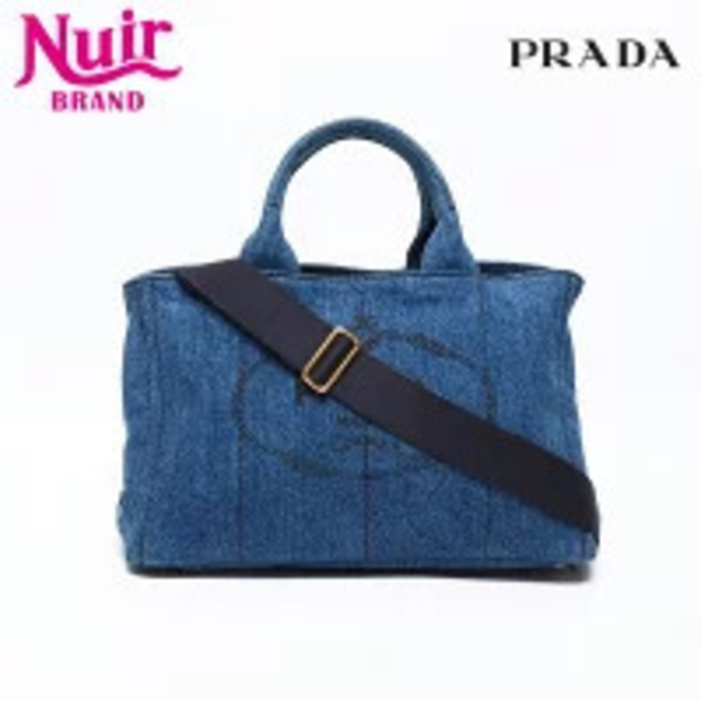 Prada Canapa Denim Tote Bag Navy Blue
